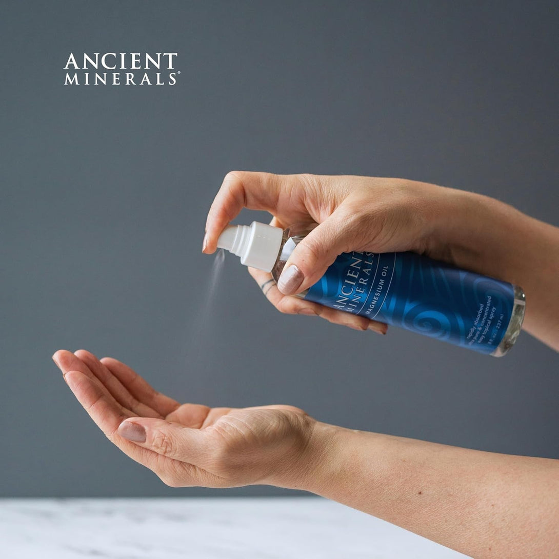 Ancient Minerals Magnesium Oil Spray Bottle of Pure Genuine Zechstein Magnesium Chloride - Topical Magnesium for Skin Application (4Fl Oz)