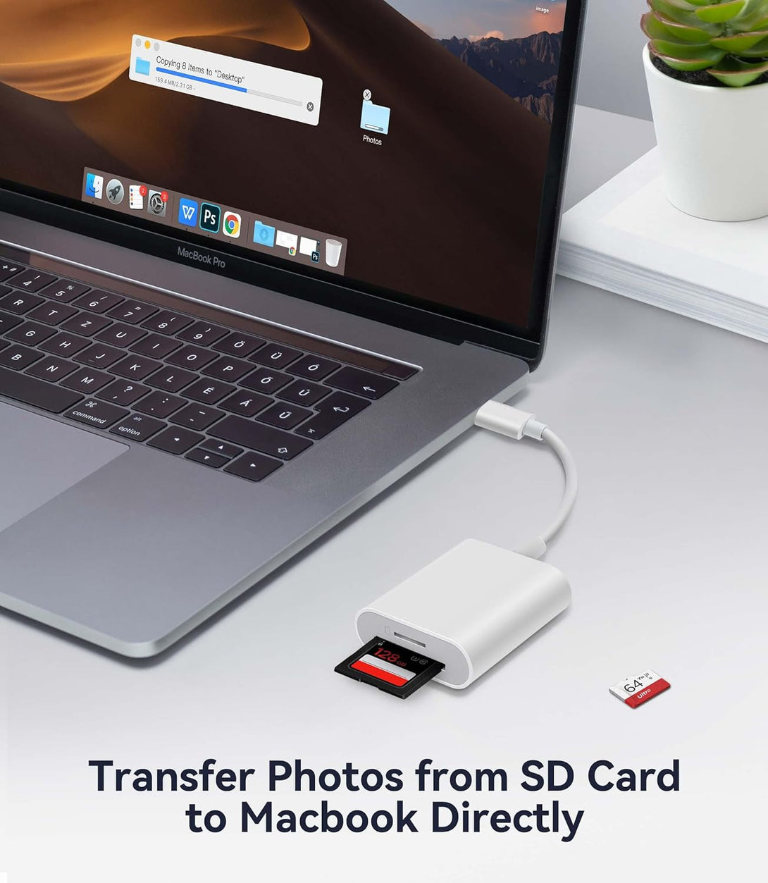 USB C SD Card Reader, WNXSLOAD SD Card Adapter with Dual Slots for Iphone 15 16 Pro Ipad Mac Macbook Laptop Android, Usb-C/Typec High-Speed Trail Camera Memory Card Reader, Plug & Play - 2 Slots