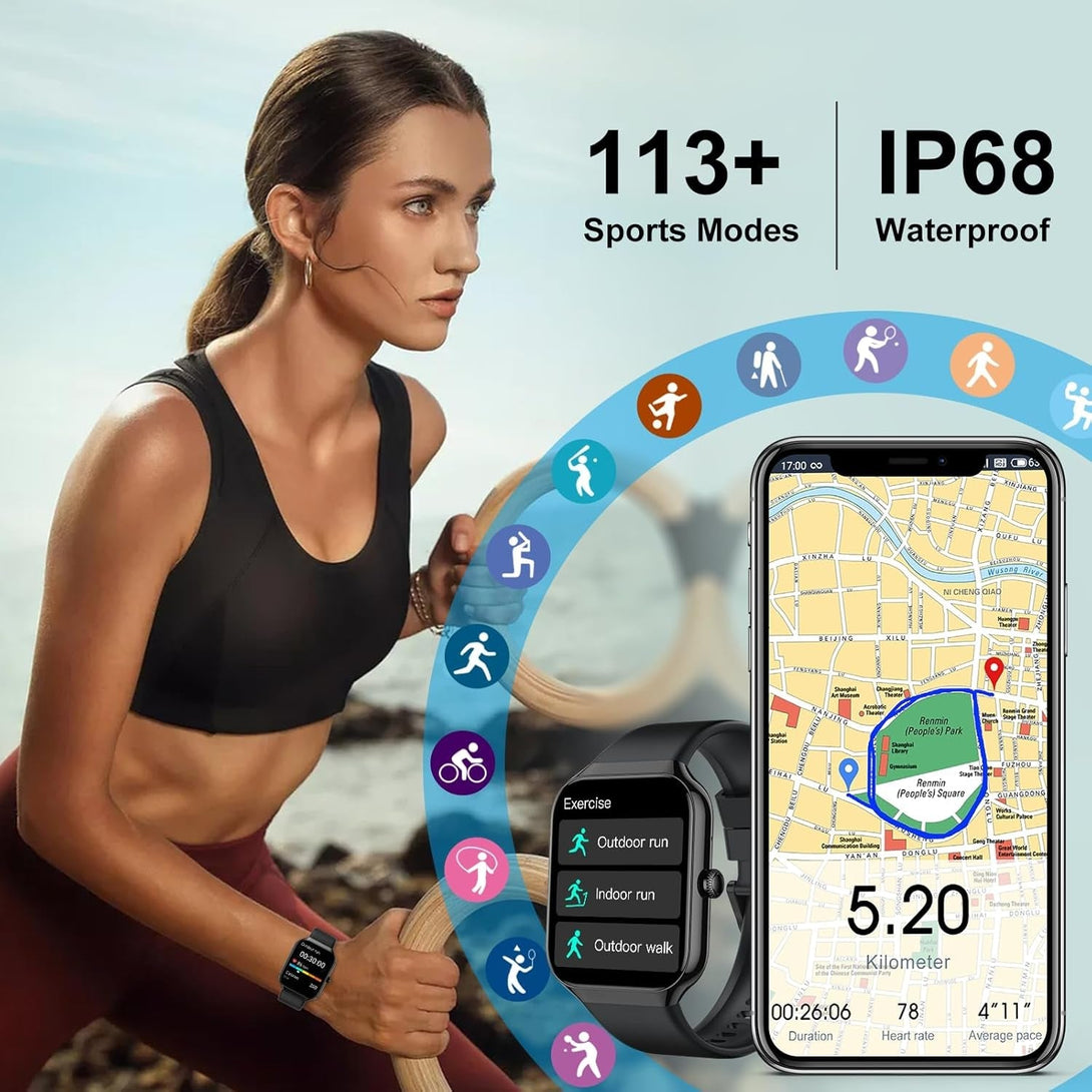 Smart Watch for Men Women, 1.96"HD Smartwatch (Answer/Make Call) with Heart Rate/Sleep Monitor/Spo2/Pedometer, 2025 New Fitness Watch 113+ Sport Modes, IP68 Waterproof Activity Tracker for Android Ios