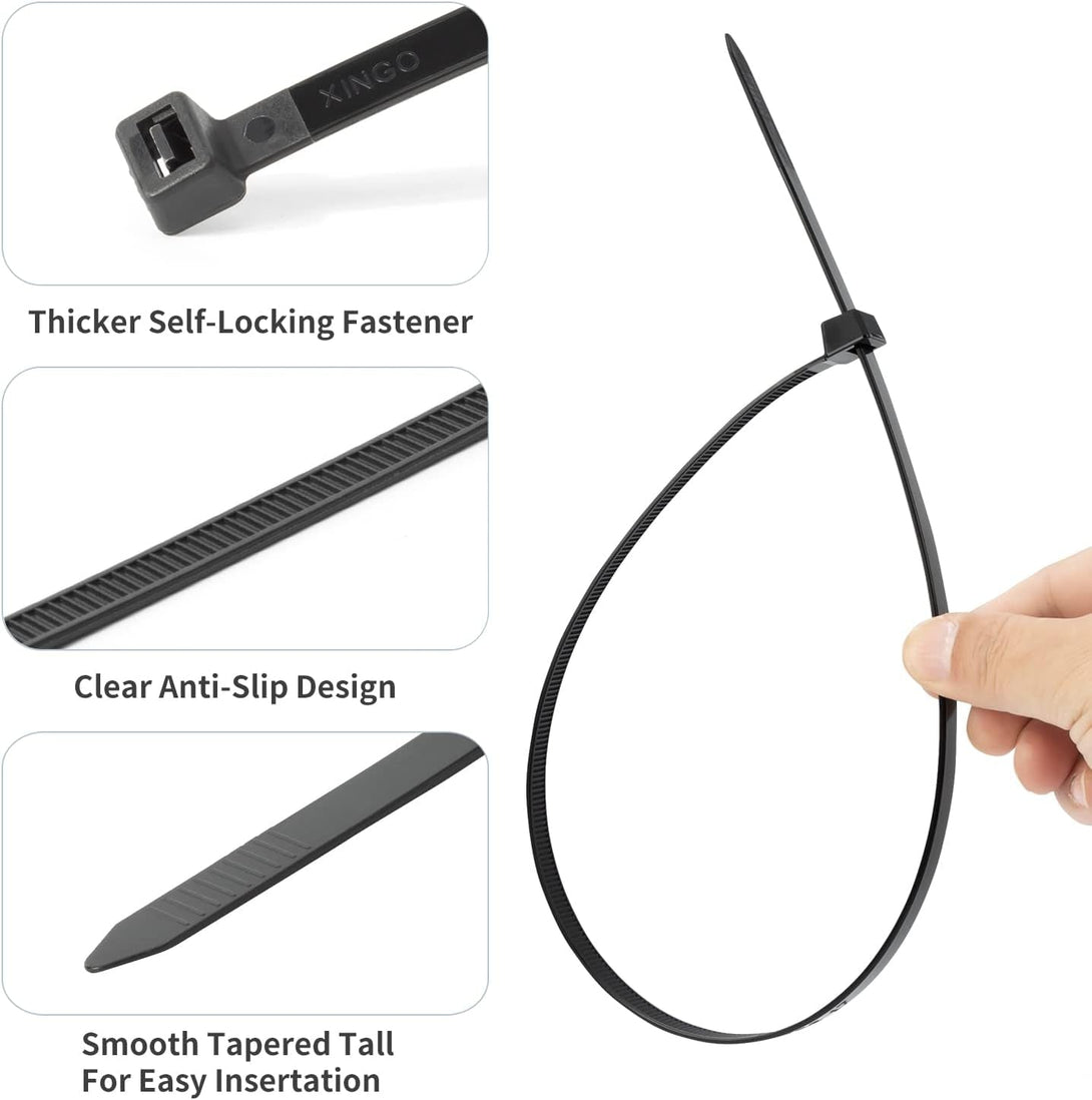 XINGO 48 Inch Black Zip Ties Heavy Duty 25 PCS, 200 LBS Ultra Strong Plastic Wire Ties, Large Cable Ties Extra Long Tie Wraps, Indoor and Outdoor UV Resistant