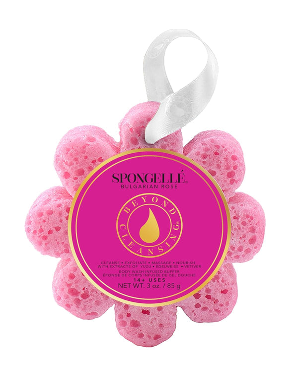 Spongelle Bulgarian Rose Wild Flower Buffer Body Scrubber | Bath & Shower Loofah for Women | Exfoliator with Body Wash Infused Sponge | 14+ Uses