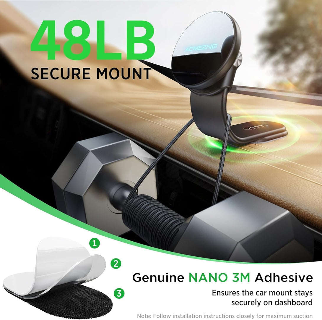15W Only for Iphone Magsafe Car Mount Charger, 360% Adjustable Aluminum Alloy Arm, Relocatable Car Phone Holder, Magnetic Wireless Fast Charging, Cell Phone Holder for All Car Models, Black