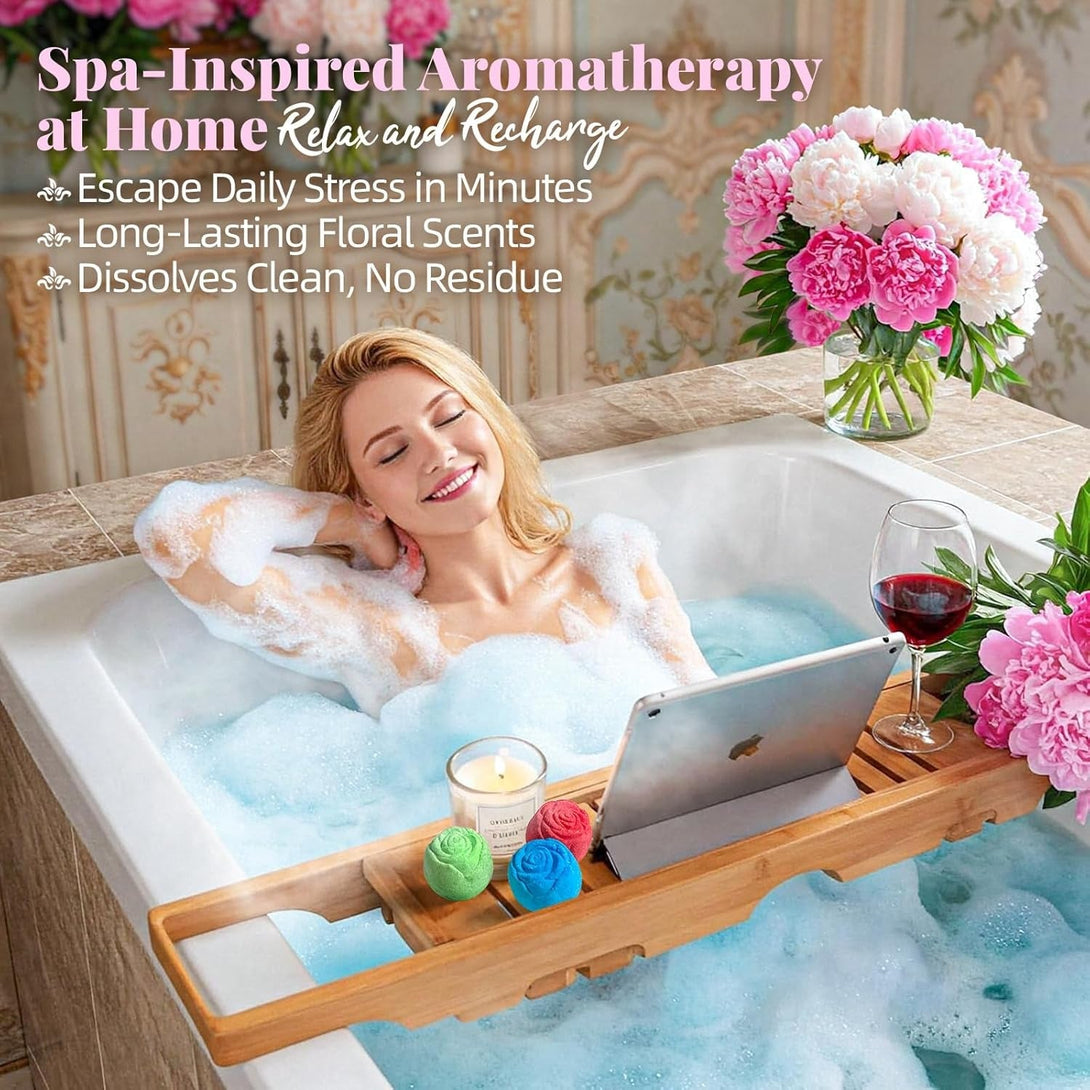 Bath Bomb Gift Set for Women – 10 Pack Handmade with Natural Essential Oils, 5 Aromatic Scents, Relaxing Rose Bubble Bath, Self Care Birthday & Summer Gifts for Mom, Wife, and Her