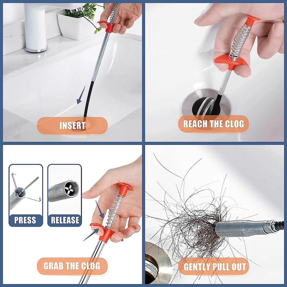 35.5Inch Drain Clog Remover(1Pcs), 25Inch Drain Snake Hair Remover(6Pcs) ＆ Cleaning Brush(2Pcs), Hair Catcher Drain Auger Cleaner Tool Set for Toilet, Kitchen Sink, Bathroom Tub, Sewer, 9 Pack