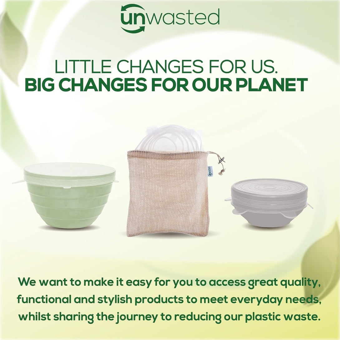 Unwasted Reusable Silicone Lids (Variety Pack) – Upgrade Your Kitchen Gadgets with Our Silicone Covers for Food Storage – Reusable Silicone Stretch Lids and Food Covers for Containers (Pack of 7)