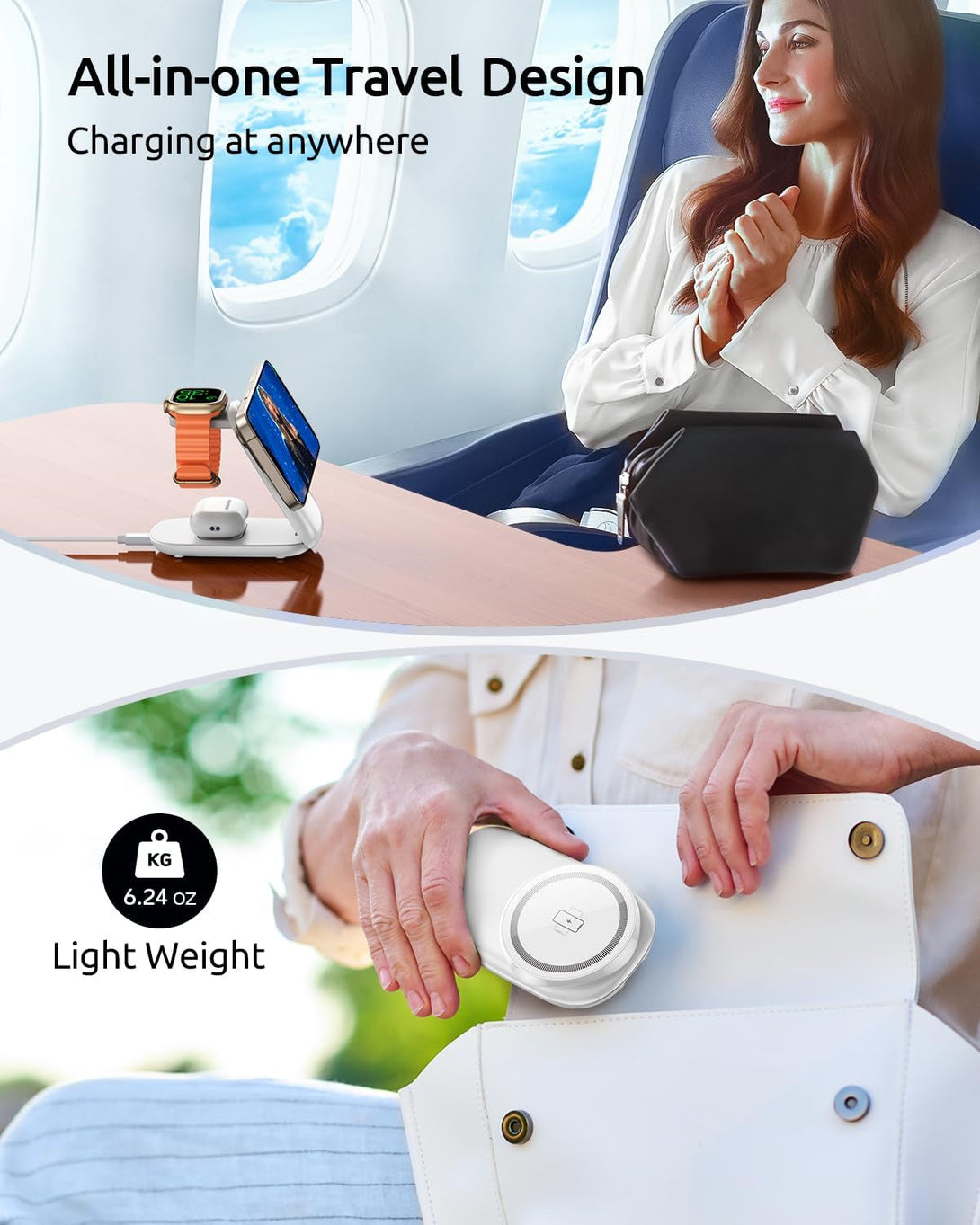 3 in 1 Magnetic Wireless Mag-Safe Charger Stand,Foldable Wireless Charging Station for Iphone 16/15/14/13/12 Series/Apple Watch/Airpods, Travel Charger for Wireless-Charging Smartphones
