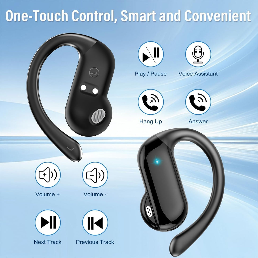 Open Ear Earbuds, Bluetooth 5.4 Wireless Earbuds with Ear Hooks, 32H Hifi Stereo Open Ear Headphones with Clear Calls, IPX7 Lightweight Air Conduction Headphones for Workouts and Running