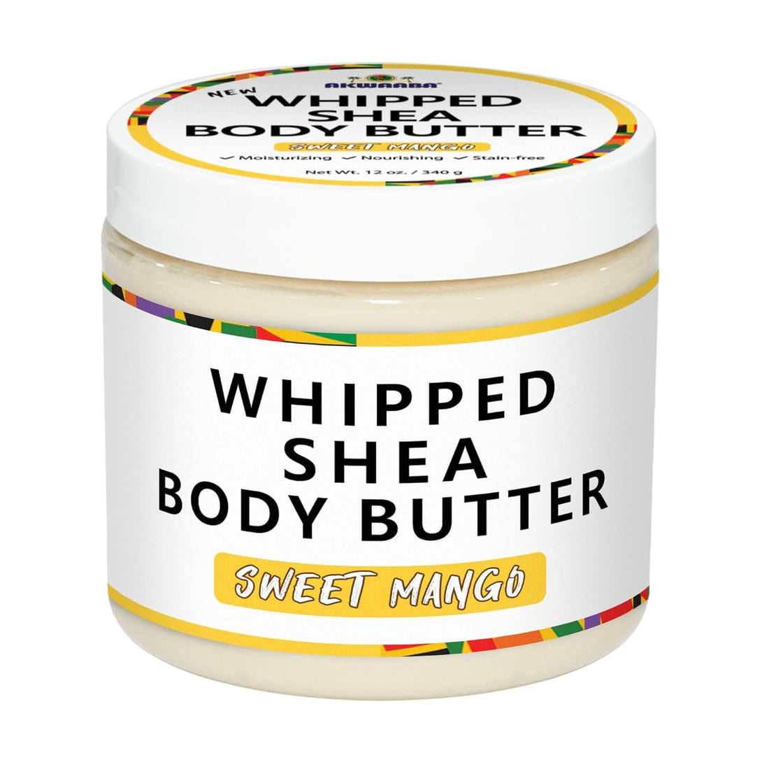 AKWAABA New Whipped Shea Body Butter (Sweet Mango) - Moisturizes, Glows & Softens Skin | Natural Raw Shea Butter | for Dry Skin | 12 Oz / 340 G
