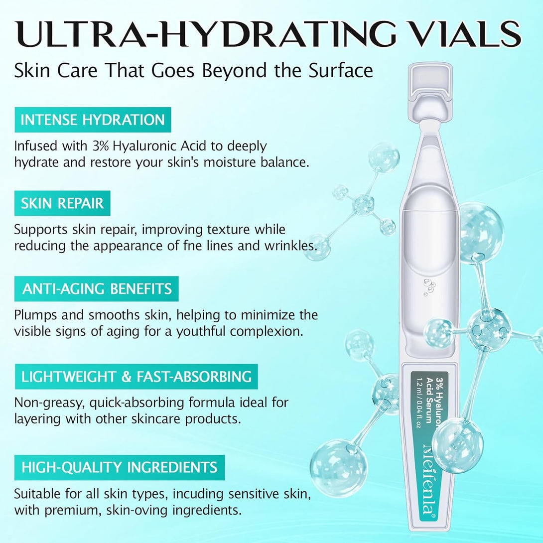 Hyaluronic Acid Serum for Face, 3% Hyaluronic Acid Serum Ultra-Hydrating Tube, anti Aging Single-Use Vials Skincare for Dry Skin, Smoother Skin, Deep Moisturizing, Pre-Makeup Skincare - 1 Box of 30