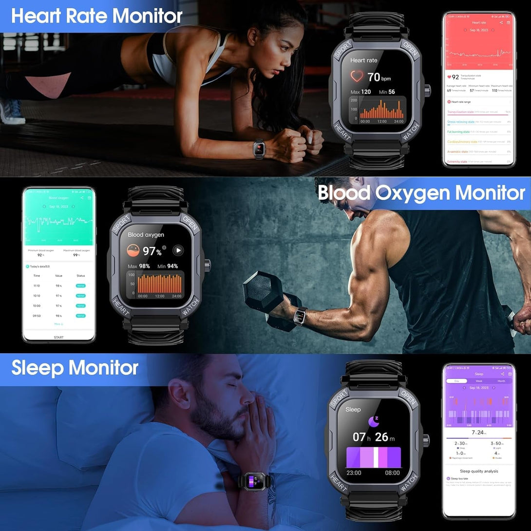 Smart Watch for Men Women (Answer/Make Call), 1.85” Fitness Watch, 113 Sports Modes Smartwatch with Heart Rate/Sleep Monitor, Pedometer, IP68 Waterproof, 2025 Activity Trackers for Android IOS, Black