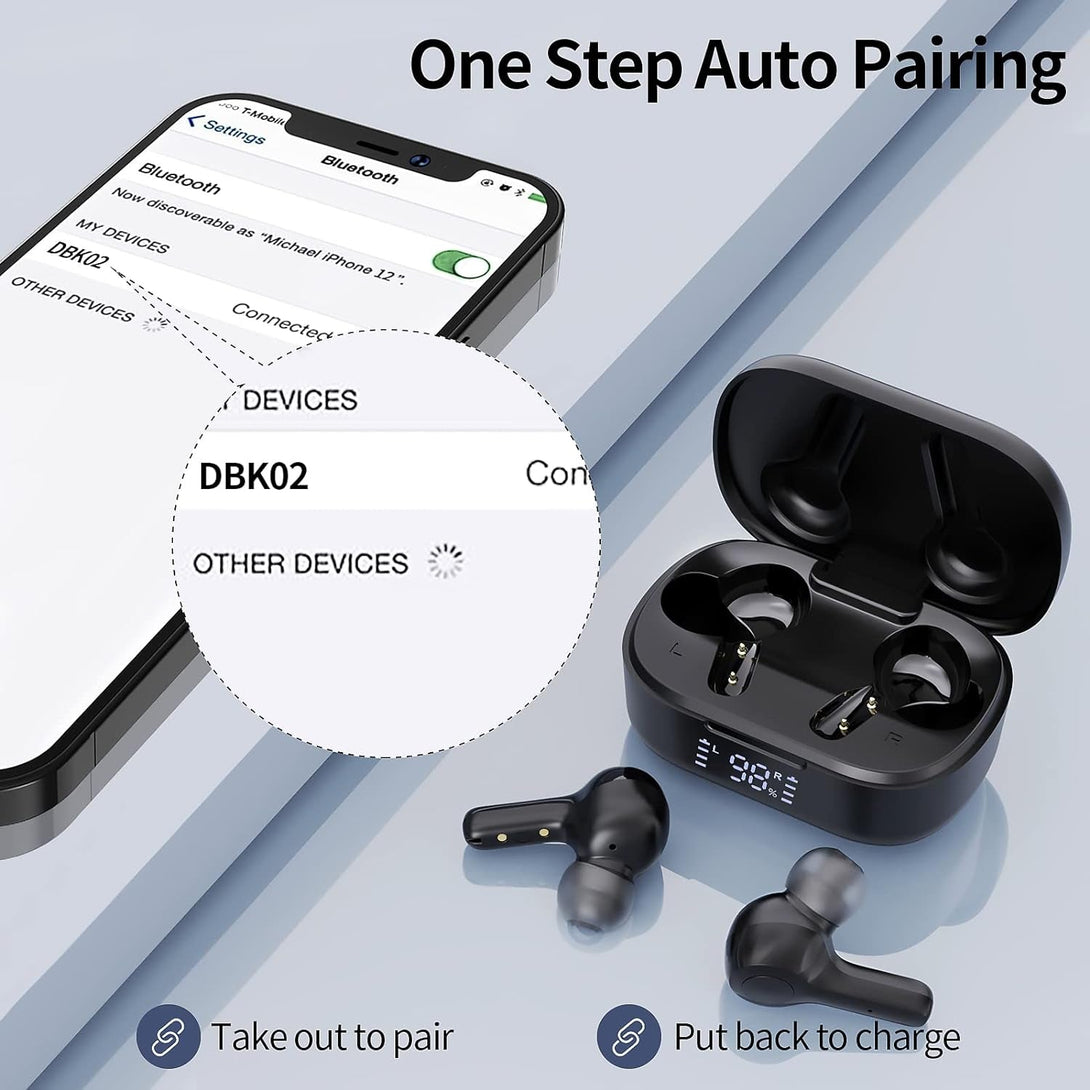 MOZOTER Bluetooth 5.3 Wireless Earbuds,Deep Bass Loud Sound Clear Call Noise Cancelling with 4 Microphones In-Ear Headphones with Wireless Charging Case Compatible for Iphone Android,Workout