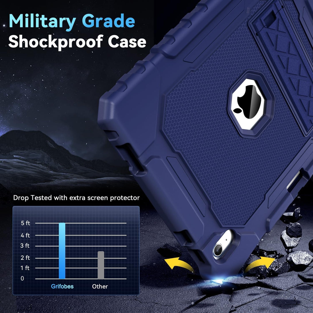 Grifobes for Ipad A16 Case 11Th Generation 11 Inch 2025 / Ipad 10Th Generation Case 10.9 Inch 2022, Heavy Duty Military Grade Shockproof Cover with Pencil Holder for I Pad 11/10 Gen (Navy Blue)