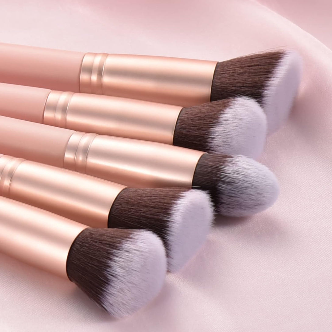 14 Piece Pink Makeup Brushes-Wooden Handle with Soft Synthetic Bristles,For Face & Eye Makeup|Professional Makeup Brushes Set for Women & Girls|