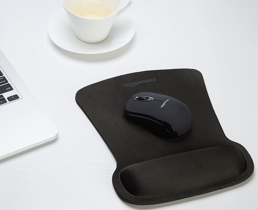 Amazon Basics Irregular Ergonomic Gel Computer Mouse Pad with Wrist Rest for Pain Relief, 10.1L X 8.1W Inches, Black