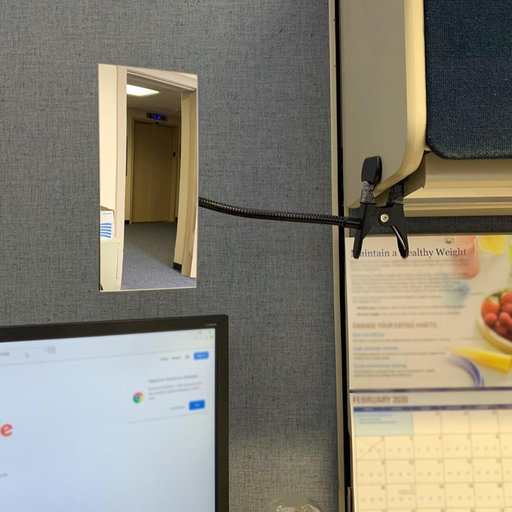 Ampper Clip on Security Mirror, Convex Cubicle Mirror for Personal Safety and Security Desk Rear View Monitors or Anywhere (6.69" X 2.95", Rectangle)