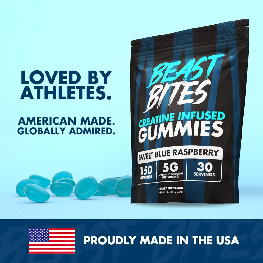 Creatine Gummies - 5G Creatine Monohydrate per Serving - Low-Calorie & Vegan - Made in the USA - Blue Raspberry Flavor - 30 Servings