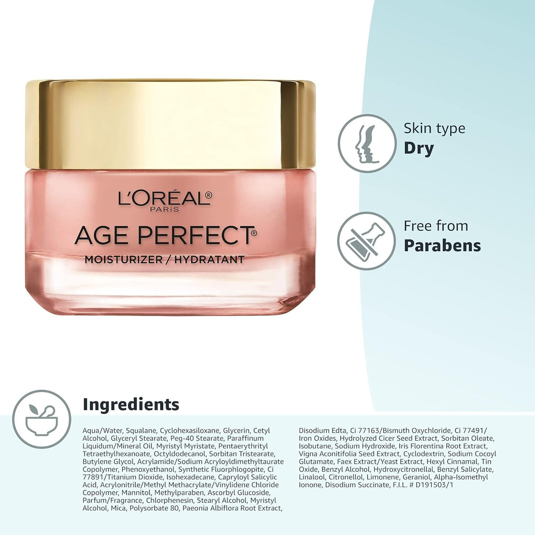 L'Oreal Paris Age Perfect Rosy Tone Anti-Sagging Face Moisturizer, Renew & Revive Healthy Tone, 1.7 Oz (Packaging May Vary)