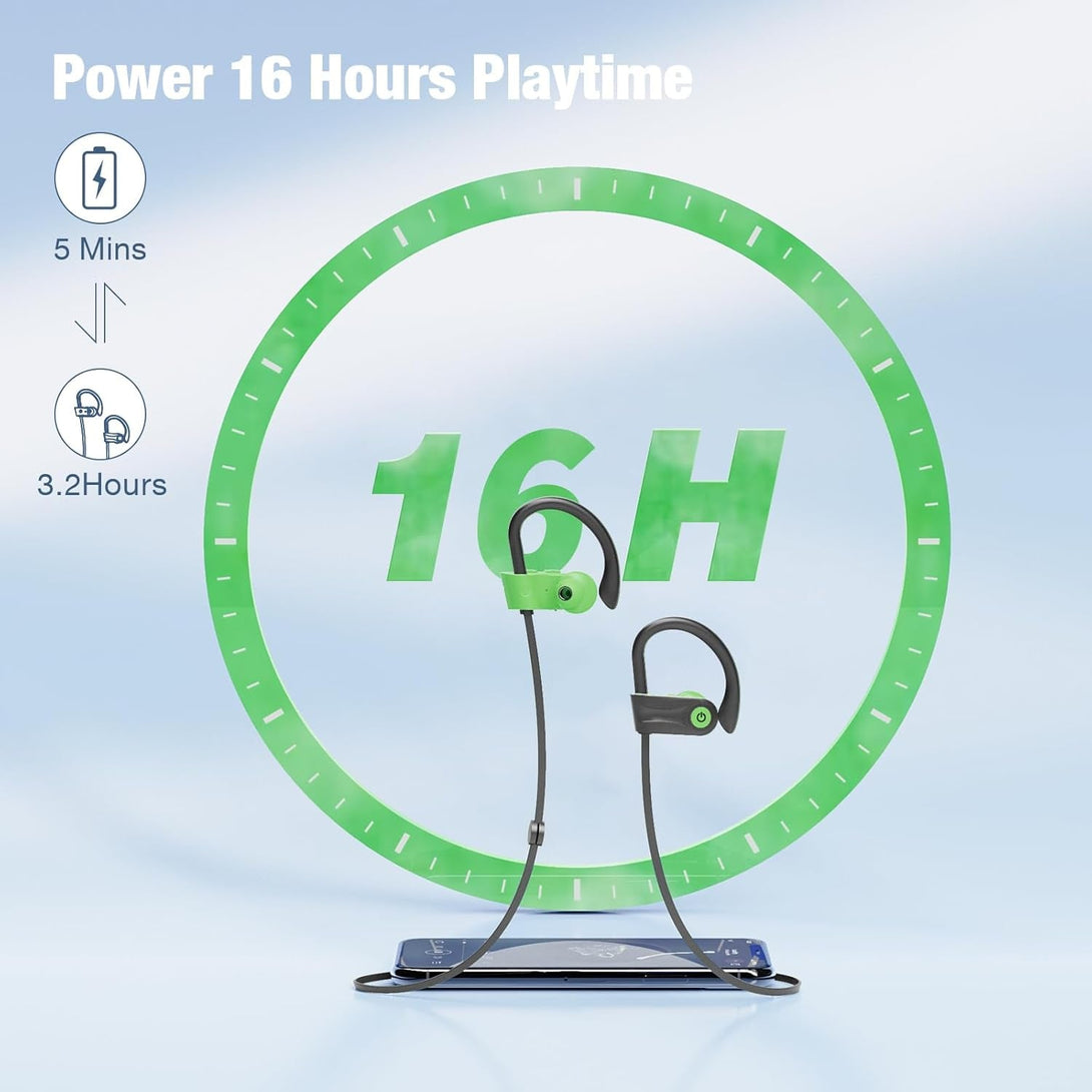 Boean Wireless Workout Headphones Bluetooth 5.3 with IPX7 Rating - 16 Hour Battery Life for Men & Women