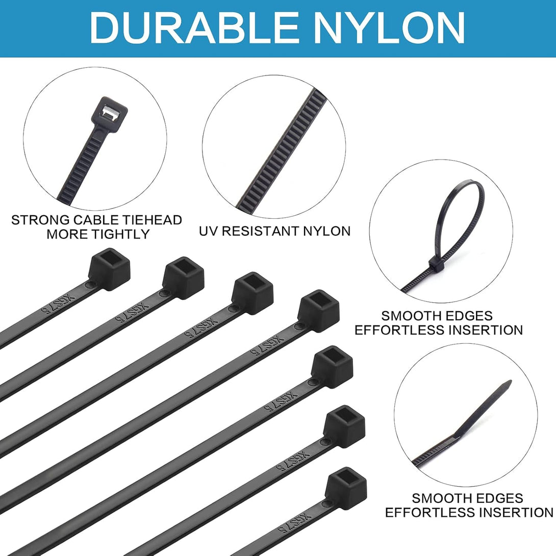 1000 Pcs Zip Ties, 6 Inch Self-Locking Nylon Cable Ties, Premium Heavy Duty Plastic Wire Ties Wraps for Indoor and Outdoor (Black)