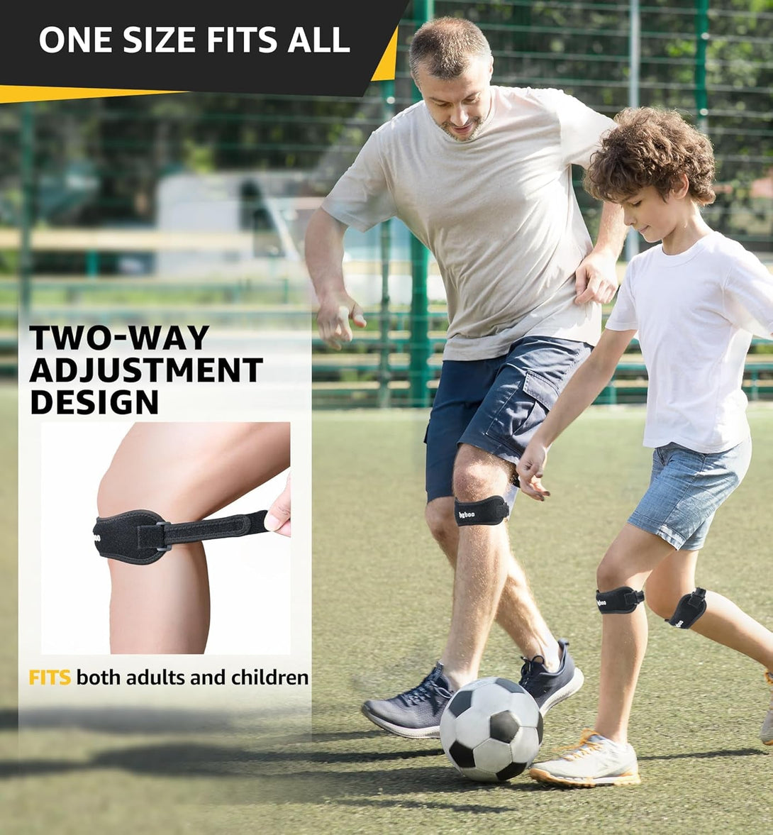 2-Pack Patella Tendon Knee Brace Straps, Adjustable Knee Support Patella Stabilizer for Pain Relief, Jumpers Knee, Tendonitis, Arthritis, Running, Hiking, Tennis, Squats - Universal Fit (Black)