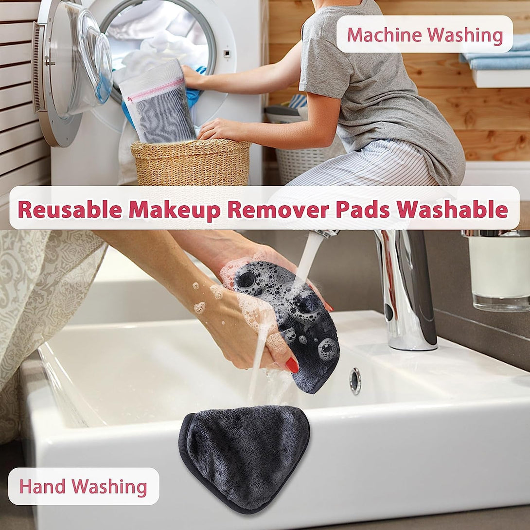 Makeup Remover Cloth, 6" X 6" Makeup Remover Towels Reusable Face Cloth for Washing Face, Makeup Remover Pads Microfiber Face Washcloth with Mesh Bag, 12 Pack, Grey