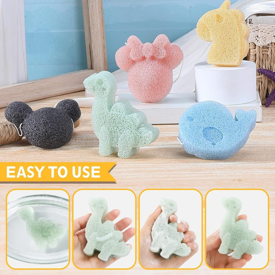 Konjac Baby Bath Sponge for Bathing, Classic Shapes Natural Bath Sponges for Infants, Toddler, Newborns, Natural and Safe Plant-Based Konjac Baby Bath Accessories, 5PCS (Set-1)