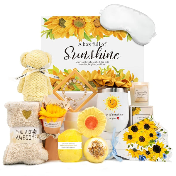 Birthday Gifts for Women, Sunflower Self-Care Package, Sending Sunshine Get Well Gifts for Women, Her, Sister, Mom, Best Friends, Unique Relaxation Spa Basket Perfect for Valentine'S Mother'S Day