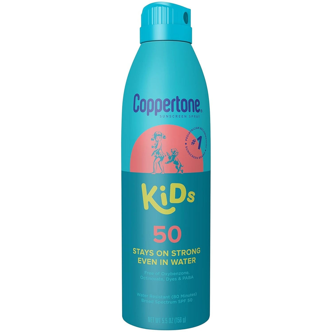 Coppertone Kids Sunscreen Spray SPF 50, Water Resistant Spray on Sunscreen for Kids, Pediatrician Recommended, 5.5 Oz Can, Pack of 3