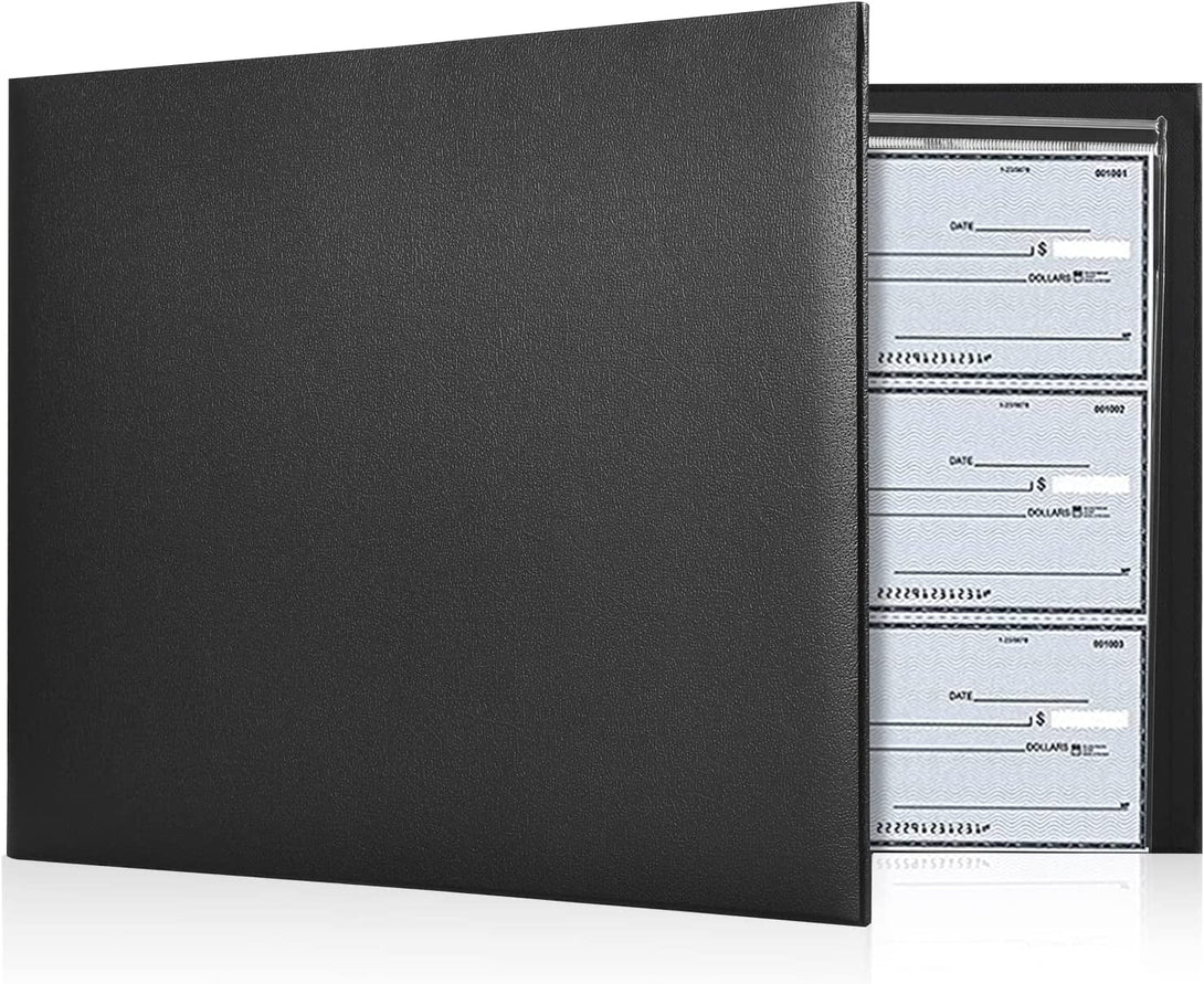 7 Ring Check Binder, 3-On-A-Page Business Checkbook Holder, 500 Checks Capacity, with 2024-2030 Calendar Organizer, Sleek Business Design (Black)