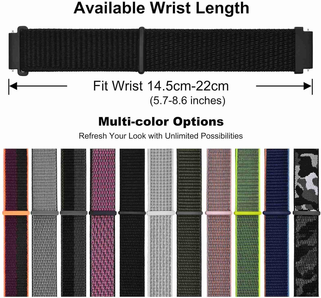 WOCCI 22Mm Adjustable Nylon Watch Band, Quick Release Sport Loop Strap (Black)