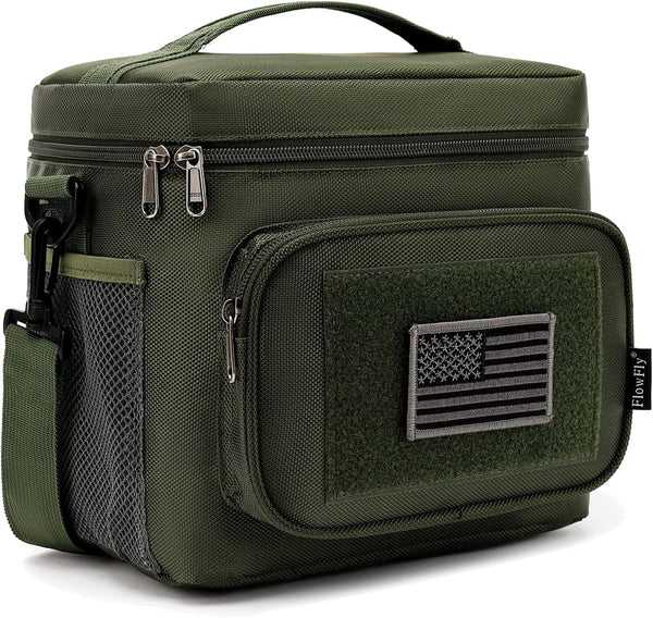 Flowfly Tactical Lunch Bag Large Insulated Lunch Box Cooler Tote for Men, Women with MOLLE/PALS Webbing (Army#Green, Medium)