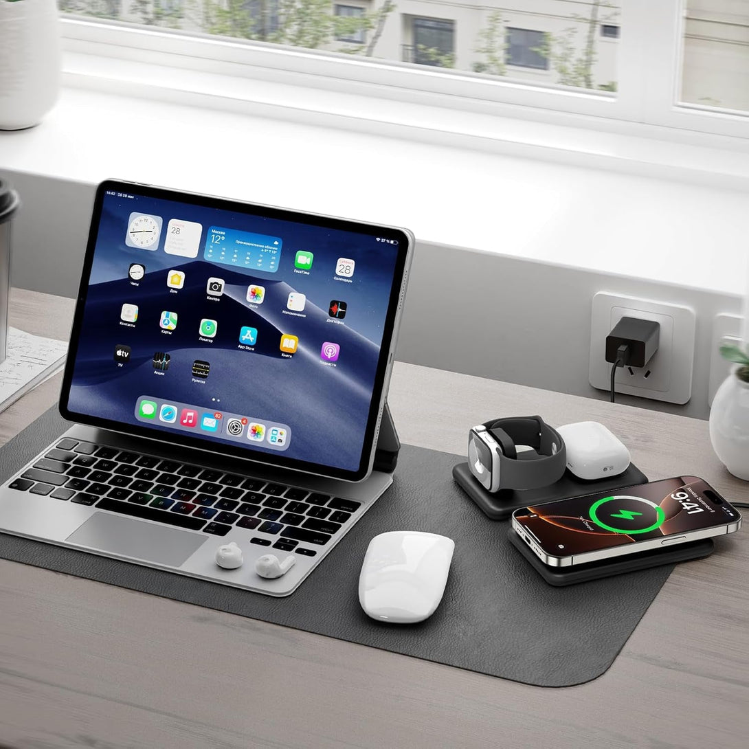 3 in 1 Charging Station for Apple,Travel Charger for Multiple Devices for Iphone,Foldable Magnetic Charger for Iphone 16 15 14 13 12 Pro Max&Airpods 4/3/Pro/Pro 2&Apple Watch（Black）