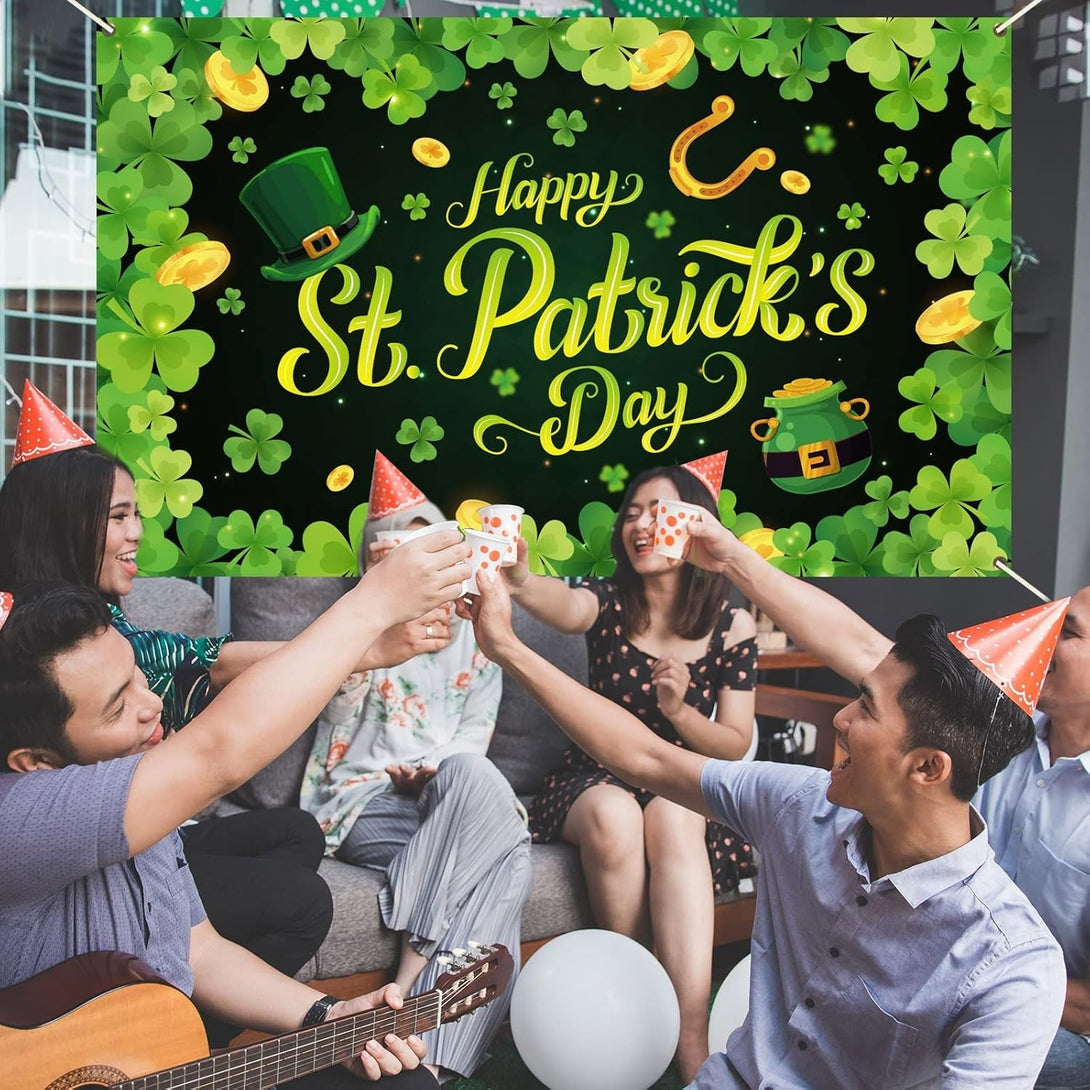 St. Patrick’S Day Backdrop Banner Decorations Large Fabric Clover Backdrop Decor Decorations Background Banner Irish Shamrock Leaves Party Supplies