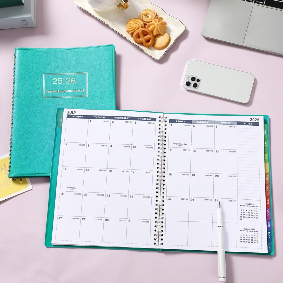 2025-2026 Weekly Appointment Book & Planner - Large 2025-2026 Daily Hourly Planner, JUL 2025 - JUN 2026, 8.5" X 11", Appointment Book with 15-Minute Interval, Thick Paper, Pocket, Turquoise