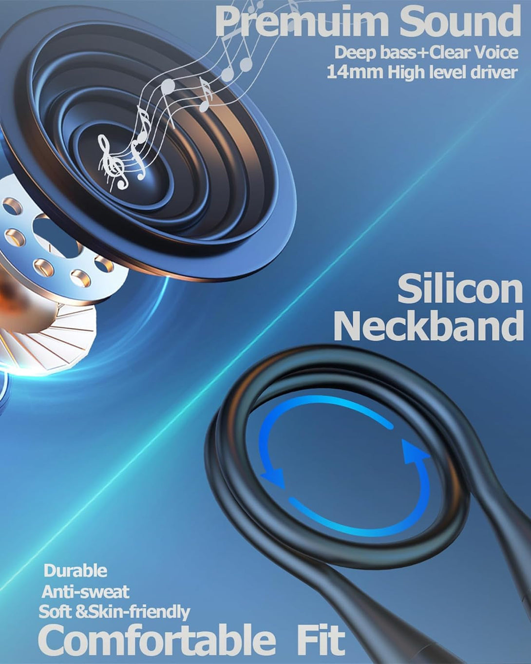 ZXQ Wireless Bluetooth Neckband Headphones 100 Hours Long Playtime,Around the Neck Bluetooth Earbuds with Microphone,Waterproof Sport Earphone,Over the Neck Headset with Storage Case