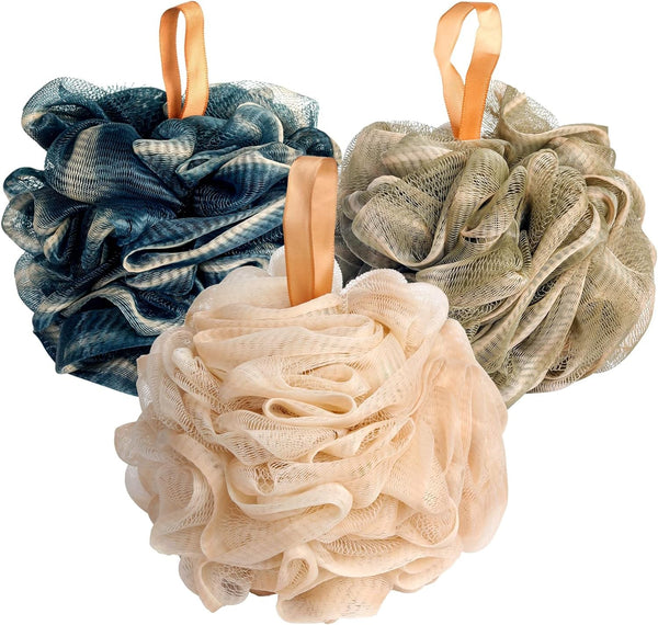 Fishent Bath Loofah Sponge, 3 Pack Loofahs Exfoliating Body Scrubber, 60G Soft Mesh Pouf Shower Puffs, Loofa for Women and Men