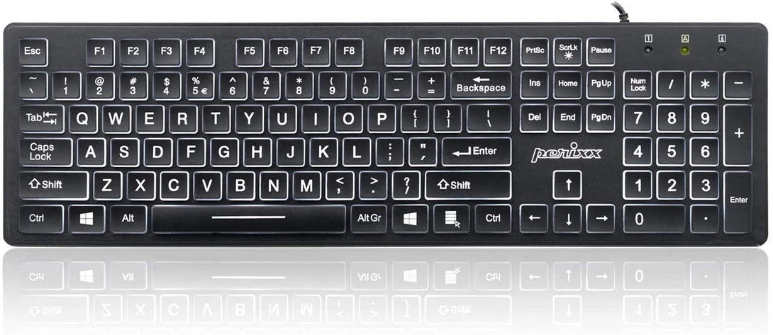 Perixx PERIBOARD-317 Wired Backlit USB Keyboard, Big Print Letter with White Illuminated LED, US English Layout,Black