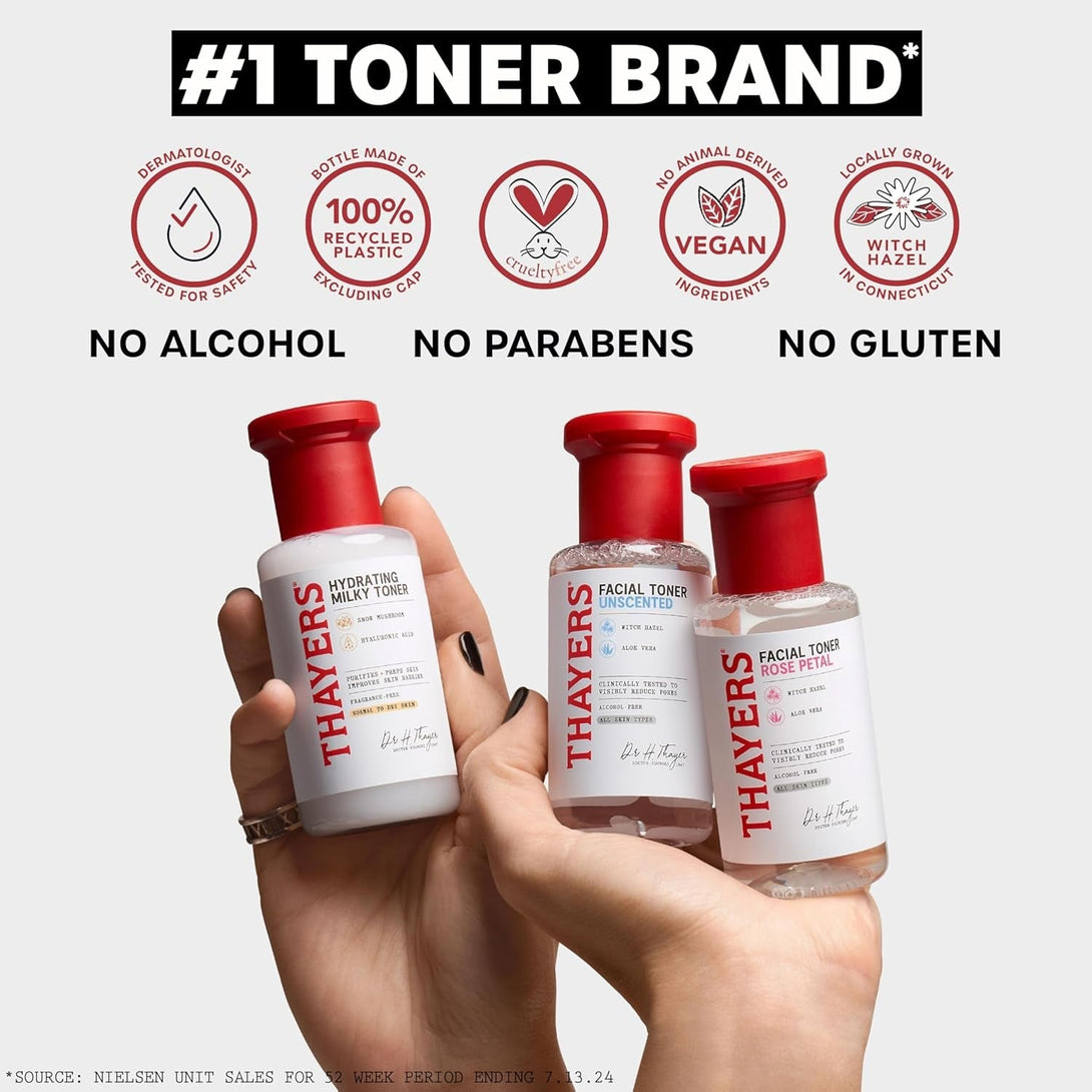 THAYERS Alcohol-Free Rose Petal Witch Hazel Facial Toner for Glowing Skin, Soothing, Hydrating, Refreshing Toner for Normal and Combination Skin, 3Oz