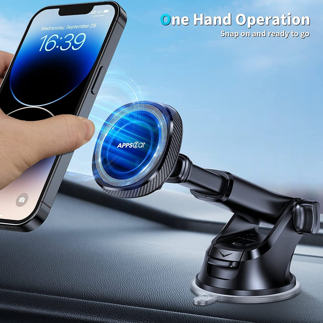 Apps2Car for Magsafe Car Mount, Magnetic Phone Holder for Car Dashboard Windshield Iphone Mount Holder Compatible with Iphone 16 15 14 13 12 Pro plus Max, 17 Strong Magnets, Charging Not Supported