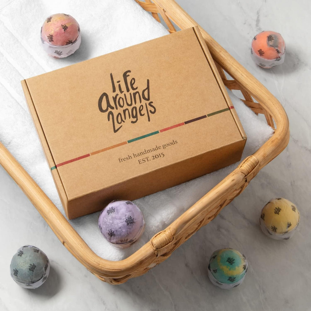 Lifearound2Angels Bath Bombs Gift Set 12 USA Made Fizzies, Shea & Coco Butter Dry Skin Moisturize, Perfect for Bubble Spa Bath. Handmade Birthday Mothers Day Gifts Idea for Her/Him, Wife, Girlfriend