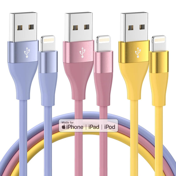 Iphone Charger 3Pack 10FT Apple Mfi Certified Lightning Cable Fast Charging Iphone Charger Cord Compatible with Iphone 14 13 12 11 Pro Max XR XS X 8 7 6 plus SE and More - Colorful