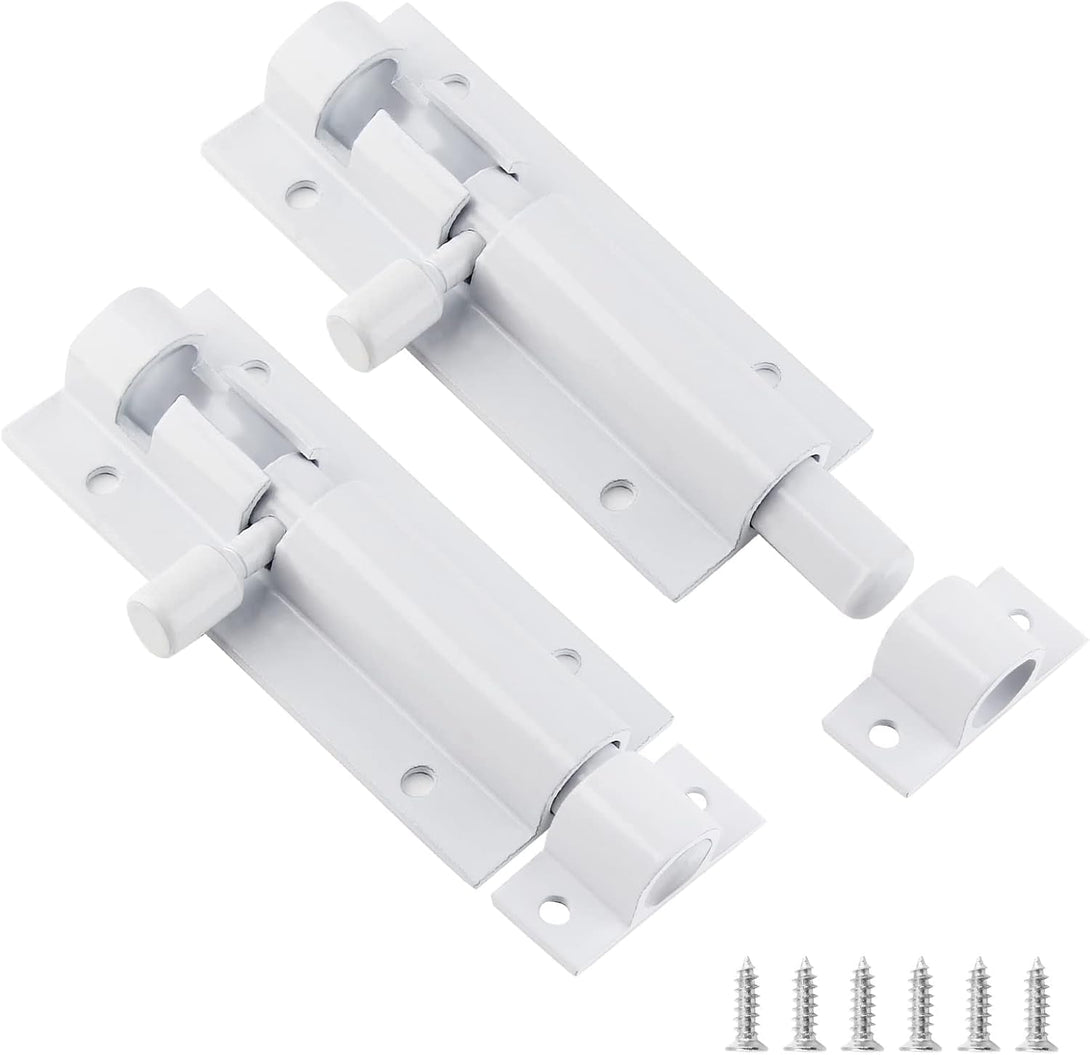 2 PCS Barrel Bolt Latch Heavy Duty Slide Lock, 3 Inch Aluminum Alloy Slide Latch Door Lock White Barrel Latch for Security Gate Slide Bolt, Garage Door Latches, Warehouse Shed Latches