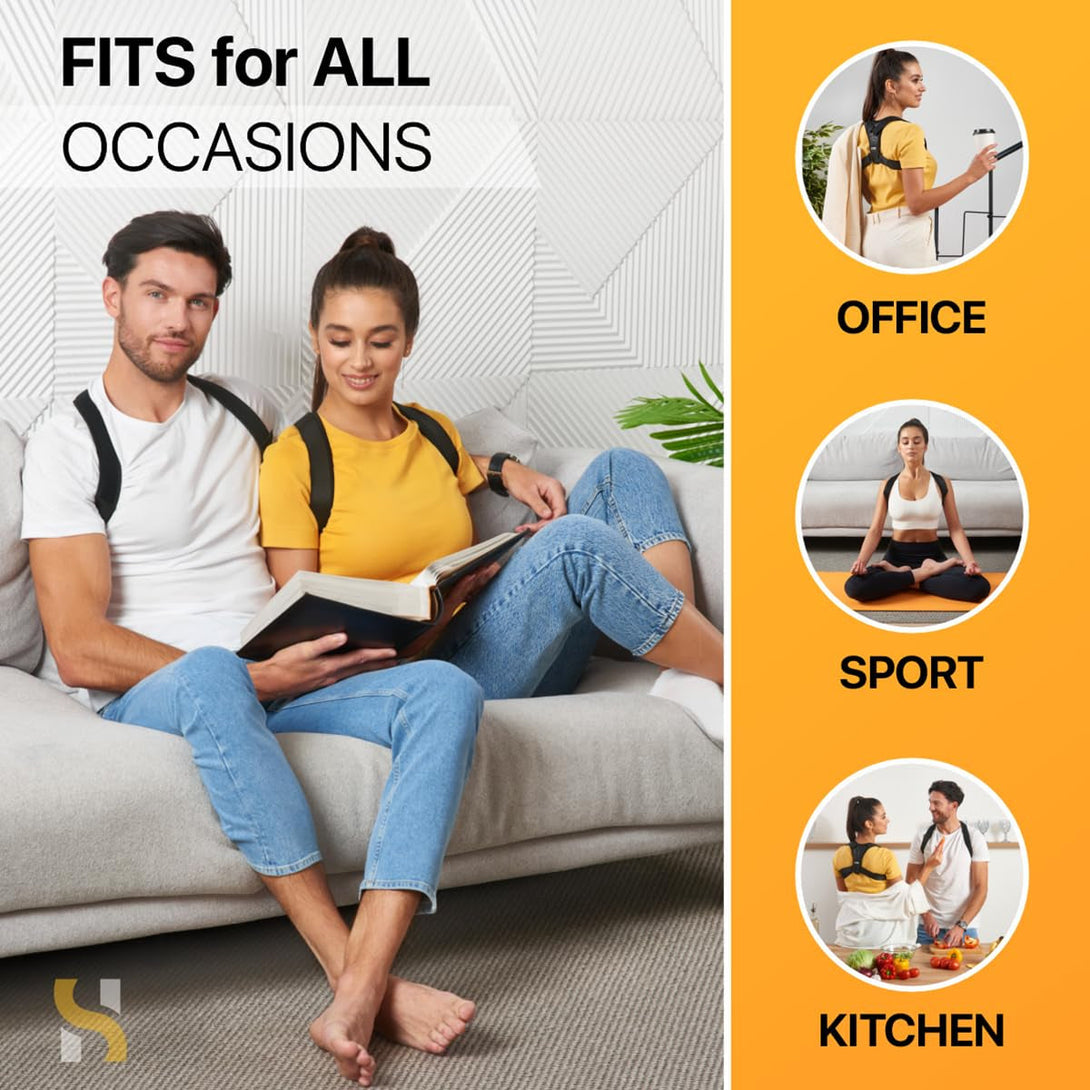 Adjustable Back Brace Posture Corrector for Women and Men (33-42"), Upper Back and Shoulder Straightener, Relieves Neck and Shoulder Discomfort, Ostomy Belts, Black