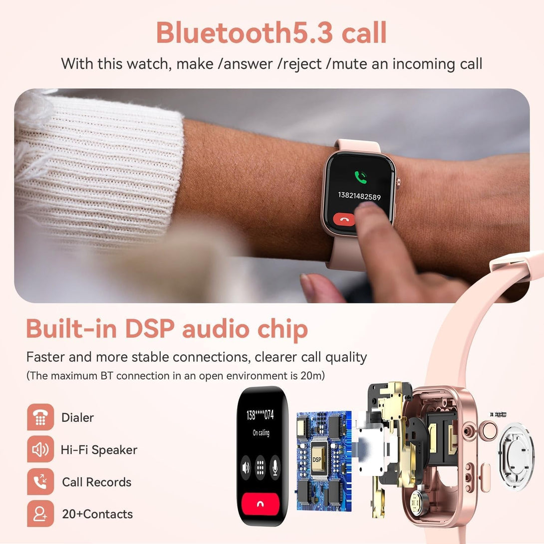 ENOMIR Smart Watch for Women Iphone & Android,1.99"" AMOLDE Screen 3ATM Waterproof Fitness Watch with Answer/Make Call AI Voice,24H-Heart Rate/Spo2/Bp Monitor/Sleep Monitor,100+ Sports Modes, Pink