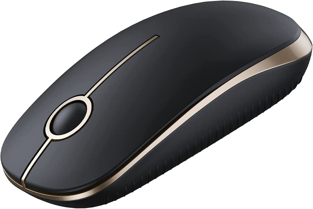 Vssoplor Wireless Mouse, 2.4G Slim Portable Computer Mice with Nano Receiver for Notebook, PC, Laptop, Computer (Black and Gold)