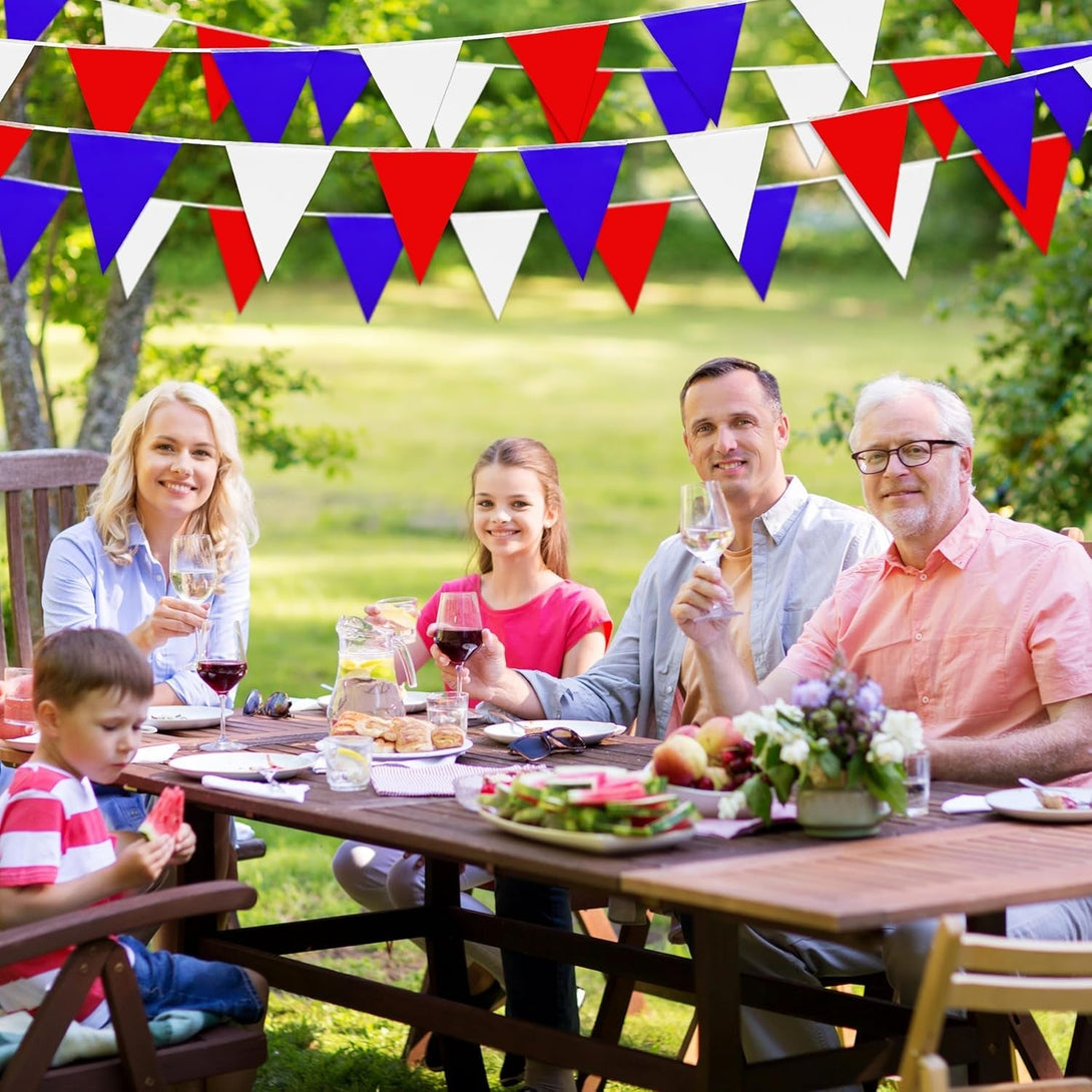 100 Feet Red Blue White Pennant Banner Flags String Triangle Bunting Flag for 4Th of July Kids Birthday Wedding Outdoor Garden Hanging Festivals Decoration,60 Pcs
