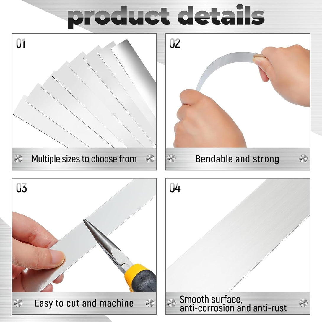 Amylove 24 Pcs 304 Stainless Steel Strips Shim Stock Metal Shims 1" Width X 6" Length Assortment 8 Thickness Sizes Thin Metal Sheet for Kitchen Trim Gap Filler Tools Home Improvement