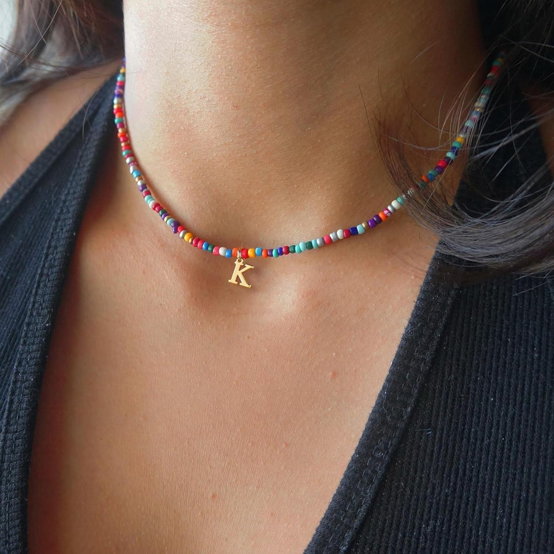 Yoosteel Colorful Beaded Initial Necklaces for Girls Kids Graduation Gifts - Cute Initial Necklaces for Teen Girl Women Trendy Letter Necklace Jewelry for Girls Birthday Graduation Gifts