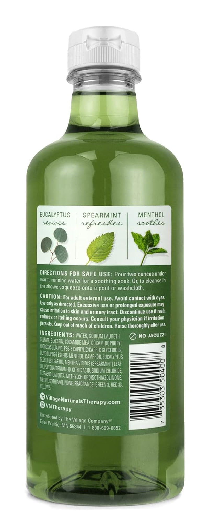 Village Naturals Therapy Muscle Foaming Bath Oil and Body Wash 16 Oz. 2 Pack, Green, 16 Oz