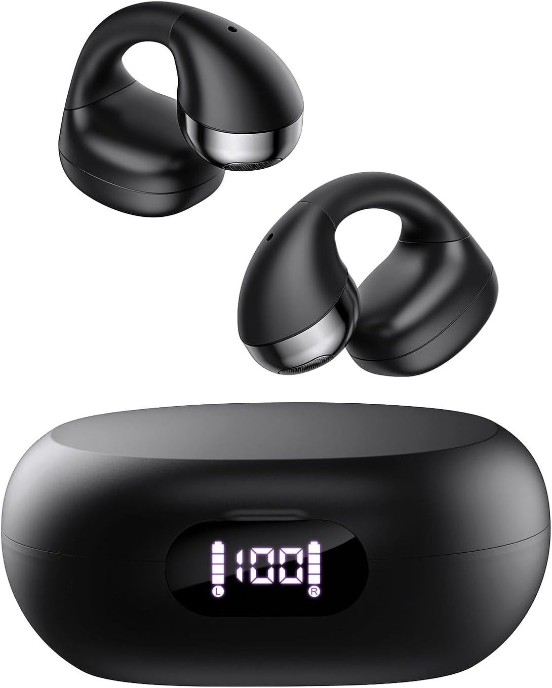 CXK Open Ear Headphones, Bluetooth 5.4 Clip on Earbuds 30H Playtime Flexible Ear Clip Design Headphones Lightweight Comfort Bluetooth Earbuds with LED Digital Display for Gym